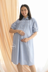 MAMA HAMIL Jessica Dress Baju Ibu Hamil Menyusui Stripe Krah Formal Kotak Murah Modis   DRO 1022 19  large
